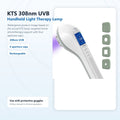 Redesigned KTS 308nm UVB handheld light therapy lamp hero image with aperture caps