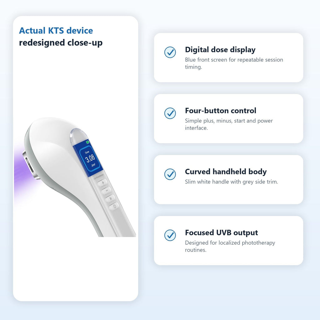 KTS 308nm UVB handheld light therapy device digital display and control features
